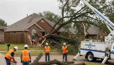 Emergency tree removal after storm damage in Kennedale, TX by Fort Worth tree service crew