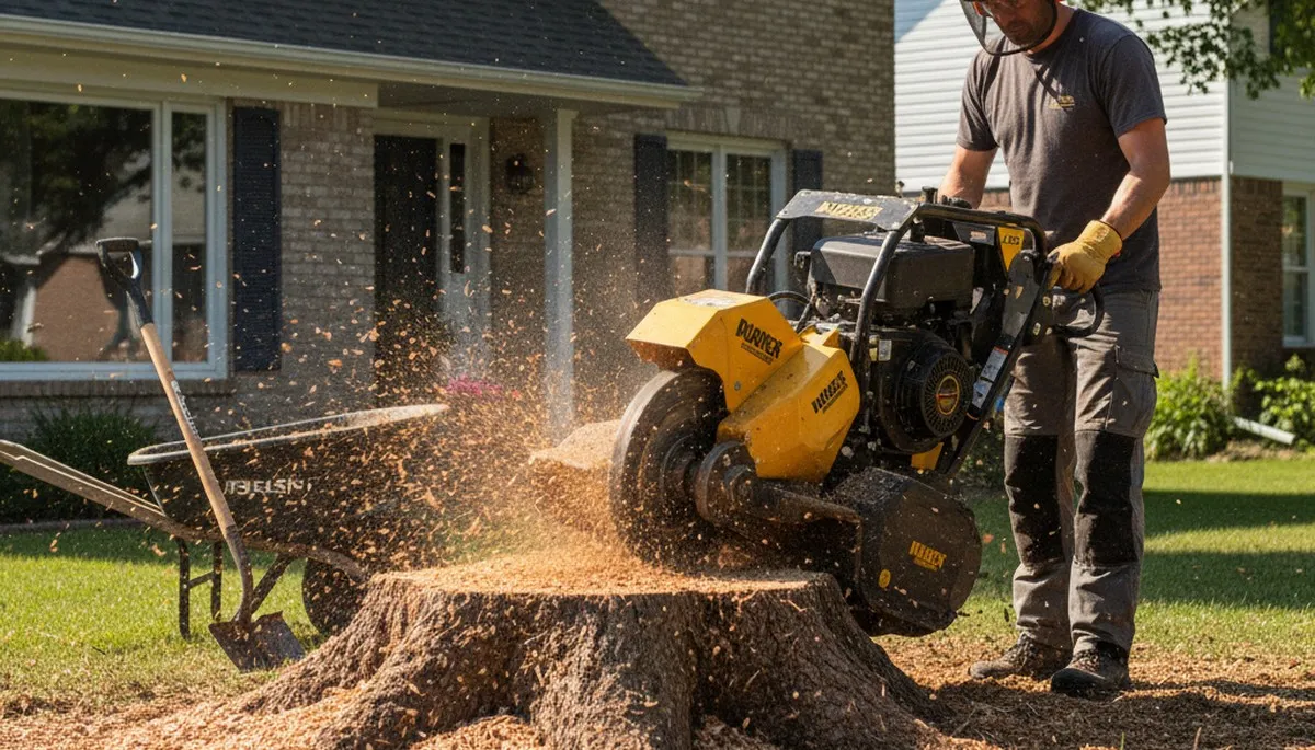 Professional stump grinding removes tree stumps in Bedford, TX for expert lawn restoration and landscaping