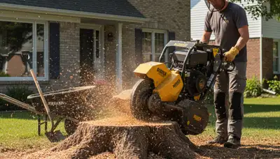 Professional stump grinding removes tree stumps in Bedford, TX for expert lawn restoration and landscaping