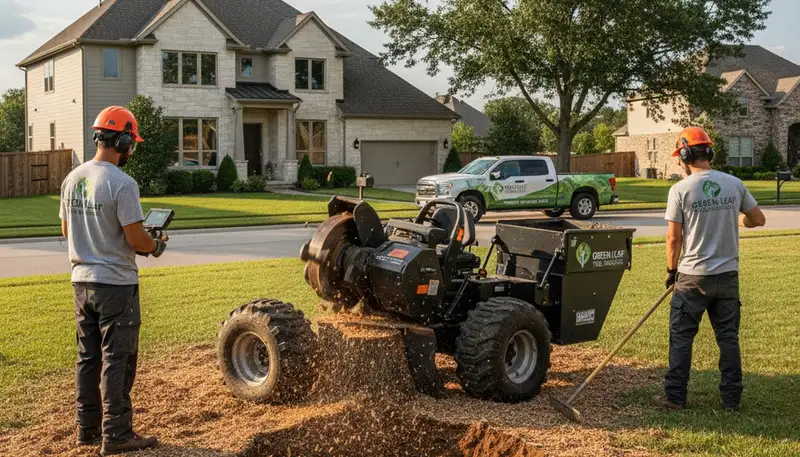 Professional stump removal service in Fort Worth, TX by Chop Chop Tree crew using modern equipment