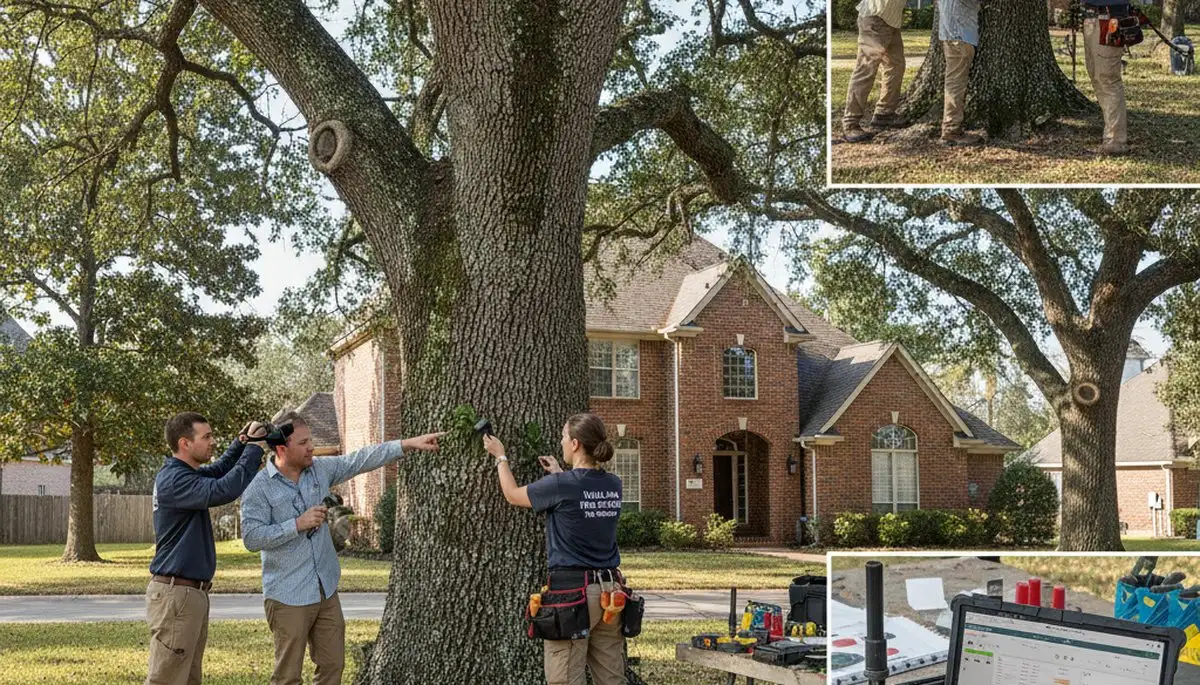 Certified arborist performing tree health assessment for homeowners in Naval Air Station JRB, Fort Worth TX