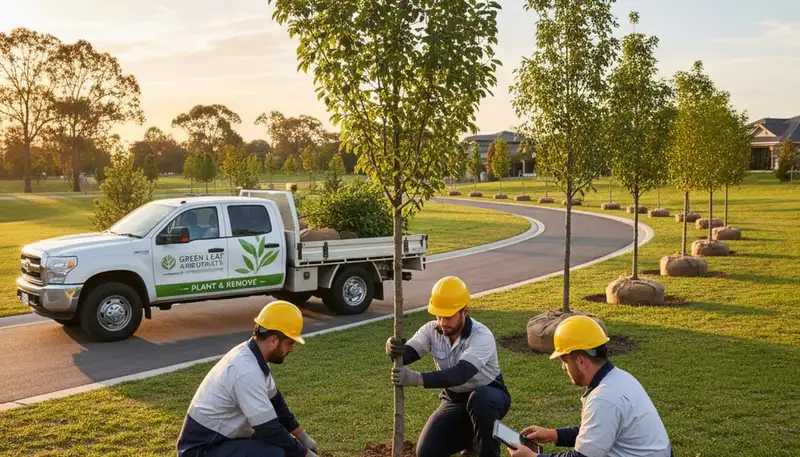 Arborist planting native tree in Fort Worth, TX yard for Chop Chop Tree tree planting service