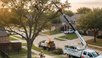 Professional tree removal service in Fort Worth TX safely clearing large oak branches