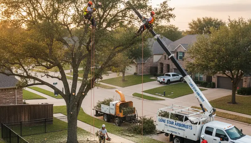 Professional tree removal service in Fort Worth TX safely clearing large oak branches