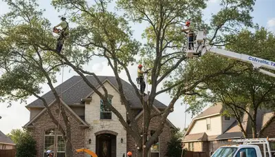 Professional tree removal service in Fort Worth TX safely cutting and hauling large oak tree