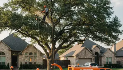 Professional tree removal service in Fort Worth TX safely cutting large tree branches