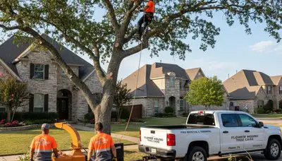 Professional tree removal service in Fort Worth TX safely cutting large oak tree branches