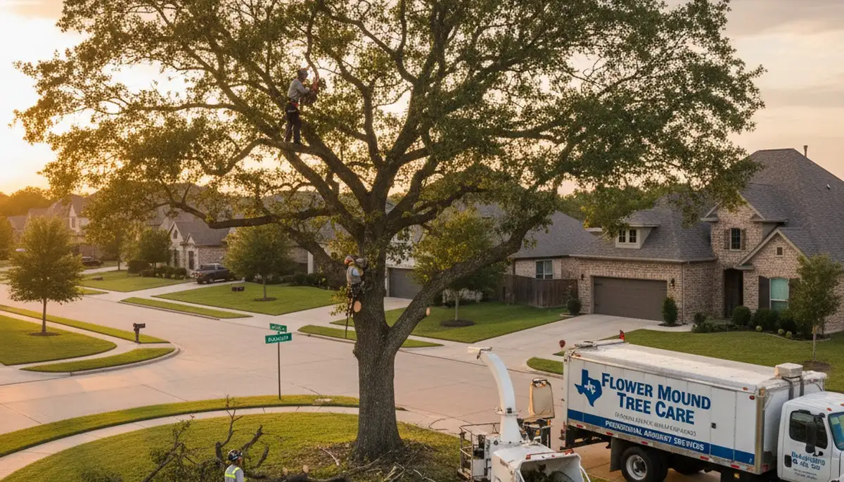 Professional tree removal service in Fort Worth TX safely cutting damaged oak tree