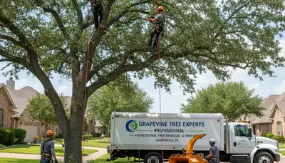 Professional tree removal service in Fort Worth TX clearing large oak safely