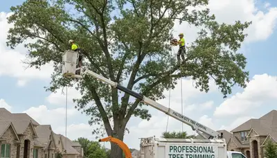 Professional tree removal service in Fort Worth TX safely cutting down large oak tree