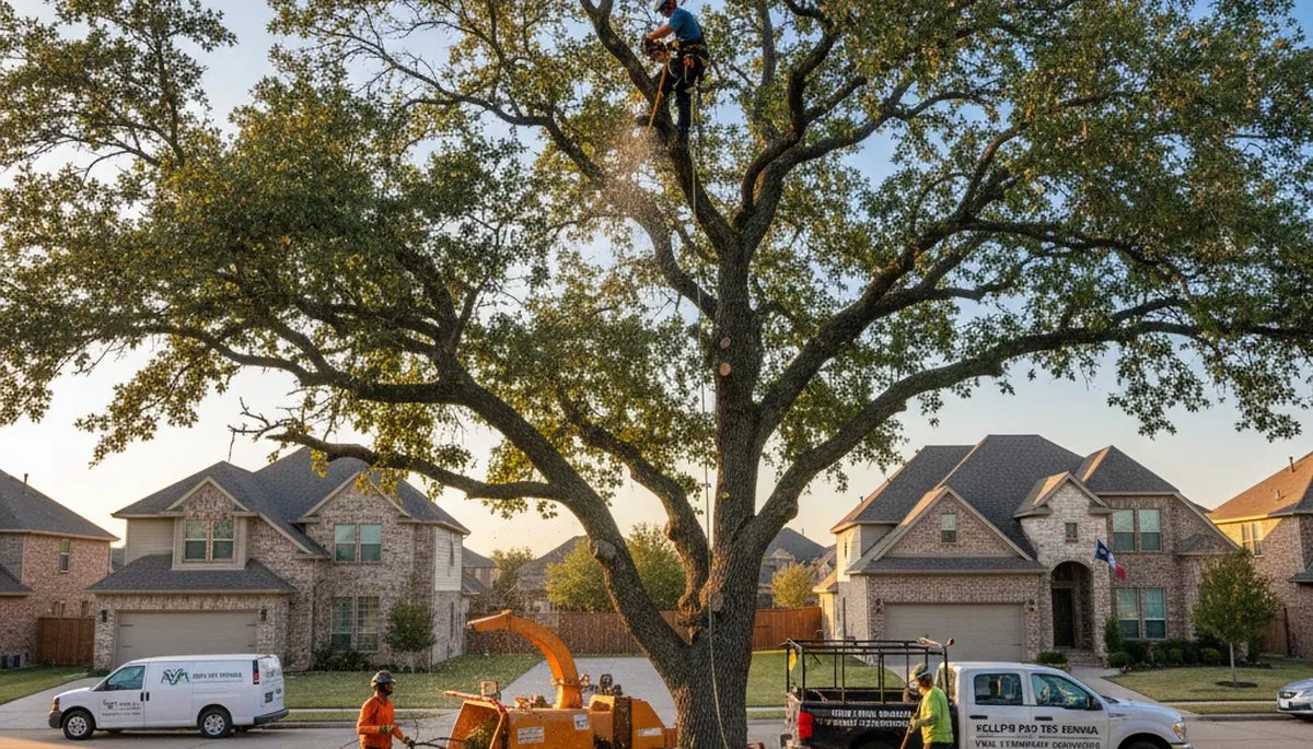 Professional tree removal service in Fort Worth TX safely cutting tall oak branches
