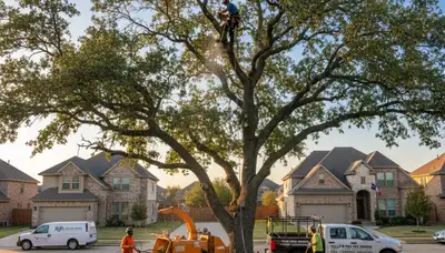Professional tree removal service in Fort Worth TX safely cutting tall oak branches