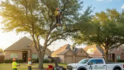 Professional tree removal service in Fort Worth TX safely cutting and clearing large oak tree