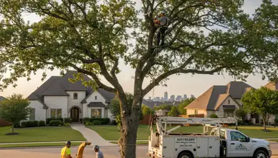 Professional tree removal service team working in Fort Worth TX yard
