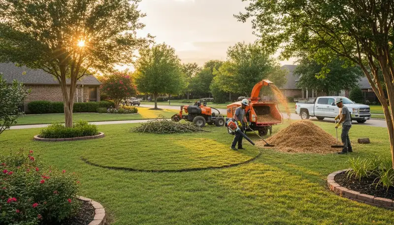 Tree removal cleanup and yard restoration with stump grinding in Fort Worth, TX